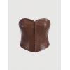 imageMakeMeChic Womens Corset Tube Tops Faux PU Leather Going Out Strapless Sleeveless Bandeau Bustier Crop TopsBrown
