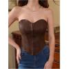 imageMakeMeChic Womens Corset Tube Tops Faux PU Leather Going Out Strapless Sleeveless Bandeau Bustier Crop TopsCoffee Brown