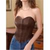 imageMakeMeChic Womens Corset Tube Tops Faux PU Leather Going Out Strapless Sleeveless Bandeau Bustier Crop TopsCoffee Brown