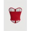 imageMakeMeChic Womens Corset Tube Tops Faux PU Leather Going Out Strapless Sleeveless Bandeau Bustier Crop TopsRed