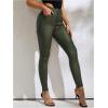 imageMakeMeChic Womens Faux Leather Skinny Pants Button Front High Waisted PU Leather Leggings PantsArmy Green