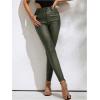 imageMakeMeChic Womens Faux Leather Skinny Pants Button Front High Waisted PU Leather Leggings PantsArmy Green
