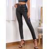 imageMakeMeChic Womens Faux Leather Skinny Pants Button Front High Waisted PU Leather Leggings PantsBlack