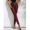 imageMakeMeChic Womens Faux Leather Skinny Pants Button Front High Waisted PU Leather Leggings PantsBurgundy