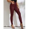 imageMakeMeChic Womens Faux Leather Skinny Pants Button Front High Waisted PU Leather Leggings PantsBurgundy
