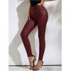 imageMakeMeChic Womens Faux Leather Skinny Pants Button Front High Waisted PU Leather Leggings PantsBurgundy
