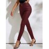 imageMakeMeChic Womens Faux Leather Skinny Pants Button Front High Waisted PU Leather Leggings PantsBurgundy
