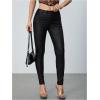 imageMakeMeChic Womens Faux Leather Stretch Skinny Pants High Waisted Double Button PU Leather Leggings PantsBlack