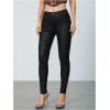 imageMakeMeChic Womens Faux Leather Stretch Skinny Pants High Waisted Double Button PU Leather Leggings PantsBlack