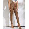 imageMakeMeChic Womens Faux Leather Stretch Skinny Pants High Waisted Double Button PU Leather Leggings PantsBrown