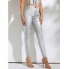 imageMakeMeChic Womens Faux Leather Stretch Skinny Pants High Waisted Double Button PU Leather Leggings PantsSilver