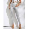 imageMakeMeChic Womens Faux Leather Stretch Skinny Pants High Waisted Double Button PU Leather Leggings PantsSilver