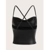 imageMakeMeChic Womens Faux Leather Top Criss Cross Ruched PU Leather Cami Tank Top VestBlack