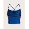 imageMakeMeChic Womens Faux Leather Top Criss Cross Ruched PU Leather Cami Tank Top VestRoyal Blue