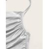 imageMakeMeChic Womens Faux Leather Top Criss Cross Ruched PU Leather Cami Tank Top VestSilver