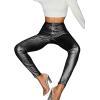 imageMakeMeChic Womens Metallic Faux Leather High Waisted Zipper Front Skinny Pants LeggingsBlack