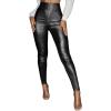 imageMakeMeChic Womens Metallic Faux Leather High Waisted Zipper Front Skinny Pants LeggingsBlack