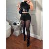 imageMakeMeChic Womens Mock Neck Short Sleeve PU Leather Y2K Tee Shirts Party Crop TopsBlack