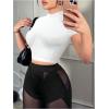 imageMakeMeChic Womens Mock Neck Short Sleeve PU Leather Y2K Tee Shirts Party Crop TopsWhite