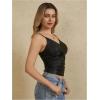 imageMakeMeChic Womens PU Faux Leather Tops Ruched V Neck Tank Top Wrap Camisole Slim Fit Casual Shirt Cami TopsBlack