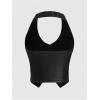 imageMakeMeChic Womens PU Leather Asymmetrical Hem Sleeveless Button Down Halter Crop TopsBlack