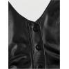 imageMakeMeChic Womens PU Leather Asymmetrical Hem Sleeveless Button Down Halter Crop TopsBlack