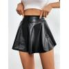 imageMakeMeChic Womens PU Leather Ruffle Shorts Elastic Waist Flared Hem Skorts with PocketBlack