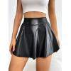 imageMakeMeChic Womens PU Leather Ruffle Shorts Elastic Waist Flared Hem Skorts with PocketBlack