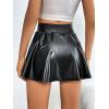imageMakeMeChic Womens PU Leather Ruffle Shorts Elastic Waist Flared Hem Skorts with PocketBlack