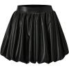 imageMakeMeChic Womens PU Leather Short Bubble Skirt Elastic Waist Ruffle Y2K Mini SkirtsBlack