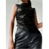 imageMakeMeChic Womens PU Leather Tank Top Mock Neck Y2k Ruched Party Sleeveless Leather TopsBlack