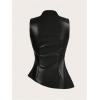 imageMakeMeChic Womens PU Leather Tank Top Mock Neck Y2k Ruched Party Sleeveless Leather TopsBlack B