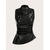 imageMakeMeChic Womens PU Leather Tank Top Mock Neck Y2k Ruched Party Sleeveless Leather TopsBlack B