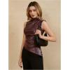 imageMakeMeChic Womens PU Leather Tank Top Mock Neck Y2k Ruched Party Sleeveless Leather TopsBurgundy