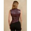 imageMakeMeChic Womens PU Leather Tank Top Mock Neck Y2k Ruched Party Sleeveless Leather TopsBurgundy