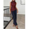 imageMakeMeChic Womens PU Leather Tank Top Mock Neck Y2k Ruched Party Sleeveless Leather TopsBurgundy B