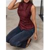 imageMakeMeChic Womens PU Leather Tank Top Mock Neck Y2k Ruched Party Sleeveless Leather TopsBurgundy B