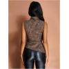 imageMakeMeChic Womens PU Leather Tank Top Mock Neck Y2k Ruched Party Sleeveless Leather TopsMocha Brown