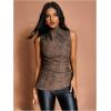 imageMakeMeChic Womens PU Leather Tank Top Mock Neck Y2k Ruched Party Sleeveless Leather TopsMocha Brown
