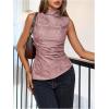 imageMakeMeChic Womens PU Leather Tank Top Mock Neck Y2k Ruched Party Sleeveless Leather TopsPink