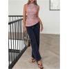 imageMakeMeChic Womens PU Leather Tank Top Mock Neck Y2k Ruched Party Sleeveless Leather TopsPink