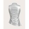 imageMakeMeChic Womens PU Leather Tank Top Mock Neck Y2k Ruched Party Sleeveless Leather TopsSilver