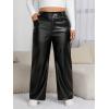 imageMakeMeChic Womens Plus Size Faux Leather High Waisted Straight Wide Leg Pants with PocketsBlack