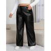 imageMakeMeChic Womens Plus Size Faux Leather High Waisted Straight Wide Leg Pants with PocketsBlack