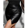 imageMakeMeChic Womens Plus Size Faux PU Leather Mini Skirt Elastic High Waisted Asymmetrical Workwear Short SkirtBlack B