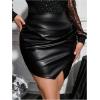 imageMakeMeChic Womens Plus Size Faux PU Leather Mini Skirt Elastic High Waisted Asymmetrical Workwear Short SkirtBlack B