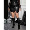imageMakeMeChic Womens Plus Size Faux PU Leather Mini Skirt Elastic High Waisted Asymmetrical Workwear Short SkirtBlack B