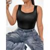 imageMakeMeChic Womens Plus Size PU Leather Slim Fit Tank Top Square Neck Stretch Camisole Shirts TopsBlack
