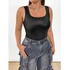 imageMakeMeChic Womens Plus Size PU Leather Slim Fit Tank Top Square Neck Stretch Camisole Shirts TopsBlack