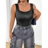 imageMakeMeChic Womens Plus Size PU Leather Slim Fit Tank Top Square Neck Stretch Camisole Shirts TopsBlack